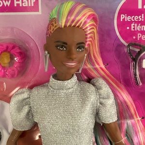 Barbie Doll Leopard Rainbow Hair African American Extra Clothes and Accessories